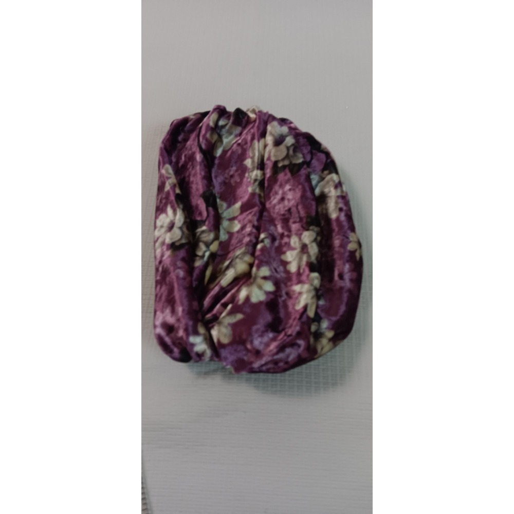 Purple‎ Floral Velvet Front Twist Turban Stretch Headpiece Hijab Cap Modest Wear - Picture 5 of 5